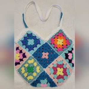 Handmade Crochet Granny Square Bag Pastel Y2K Boho Shoulder Bag Festival Tote